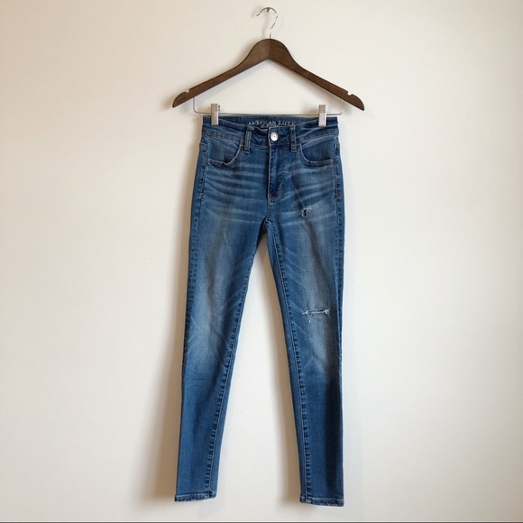 AEO High Waist Stretch Skinny Denim Jeans Blue